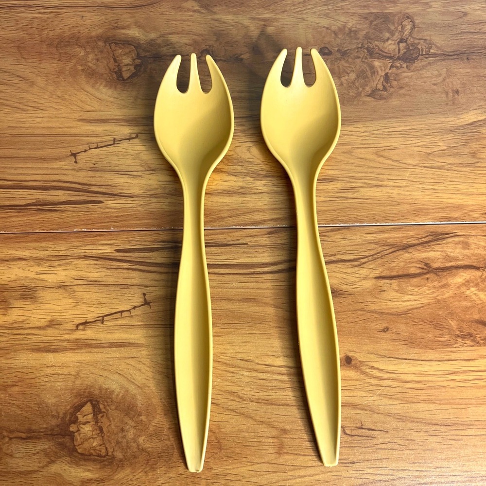 Tupperware Vintage Harvest Gold Salad Serving Forks Sporks Set of 2 Retro MCM